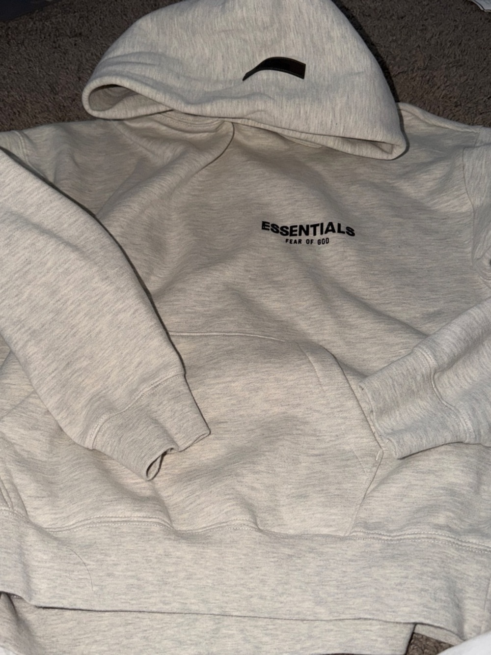 Fear of God ESSENTIALS Heather Light Gray Hoodie with Black Logo - Picture 3 of 5